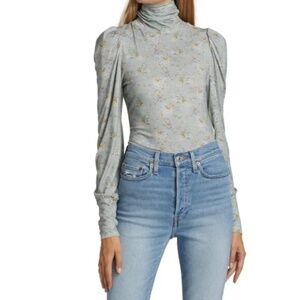 LOVESHACKFANCY LSF "Vivian" Floral Turtleneck Blouse XS